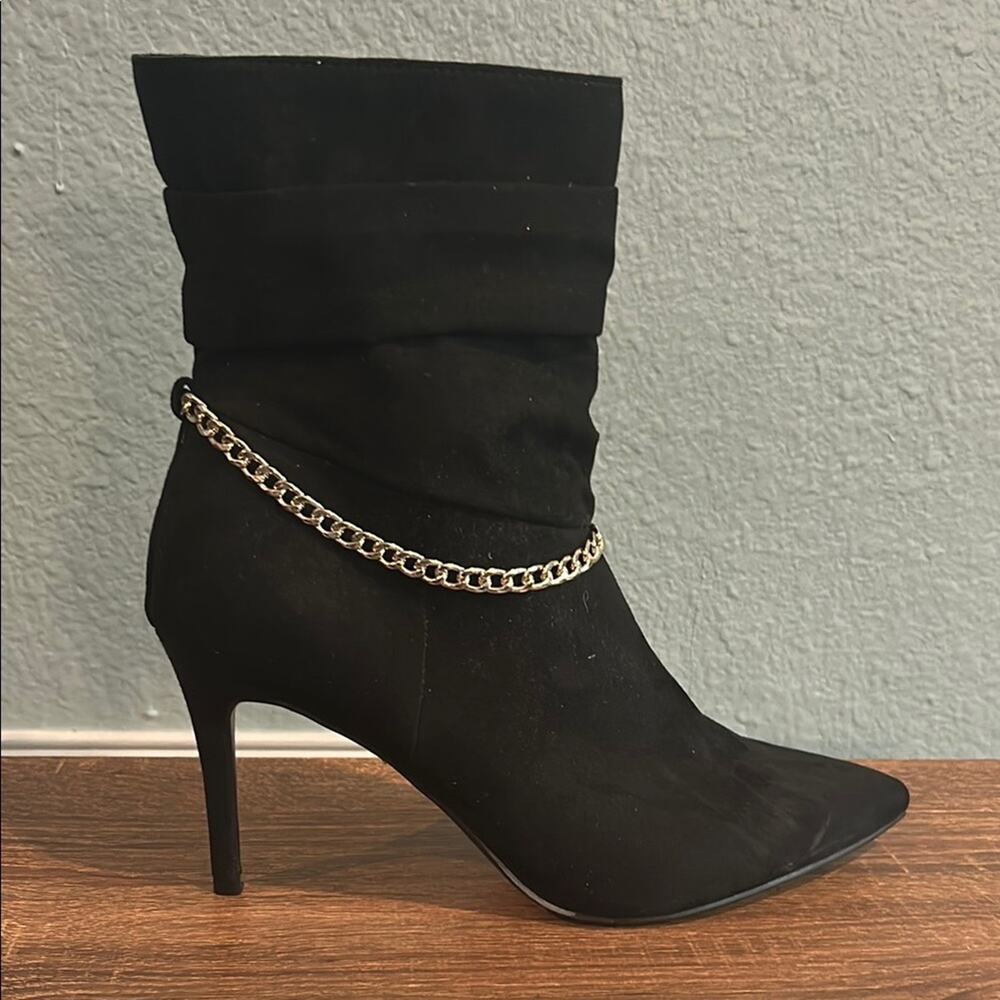 Marc Fisher Black Ankle Boots Sz 11 Chain Detail Stiletto Y2K Glam Chic